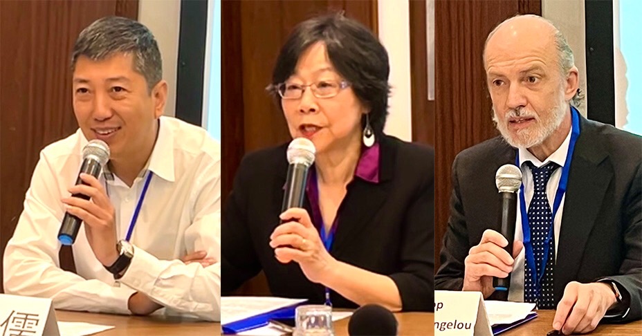 左起：王冠儒、廖天琪、埃萬傑洛總主教。歐洲之聲提供