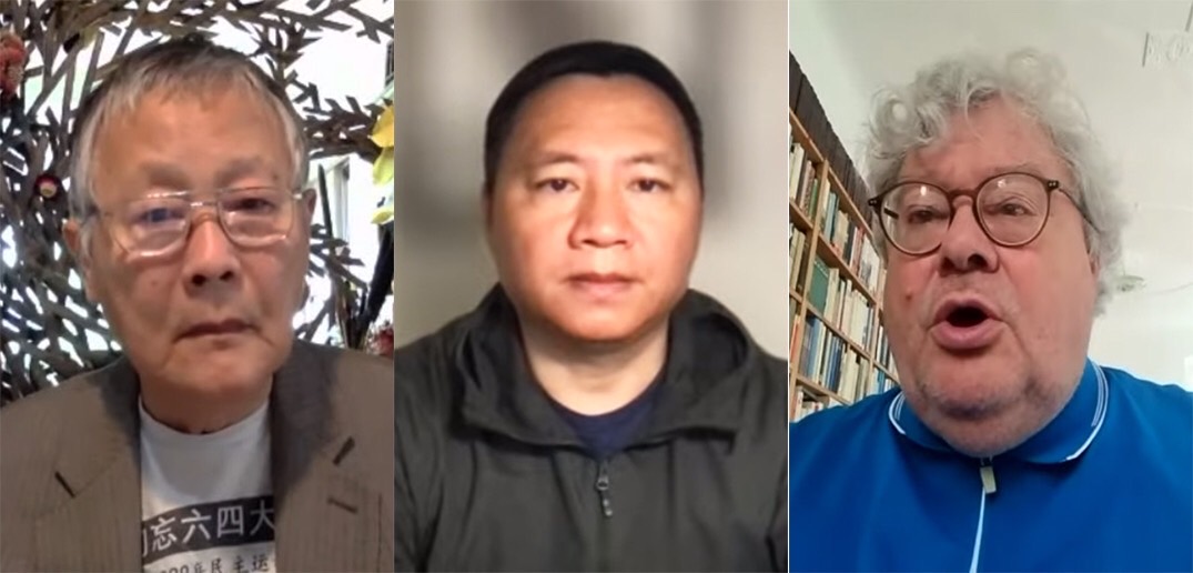 左起：魏京生、王丹、萊茵哈德•比蒂科夫。董鵬攝影-歐洲之聲組合
