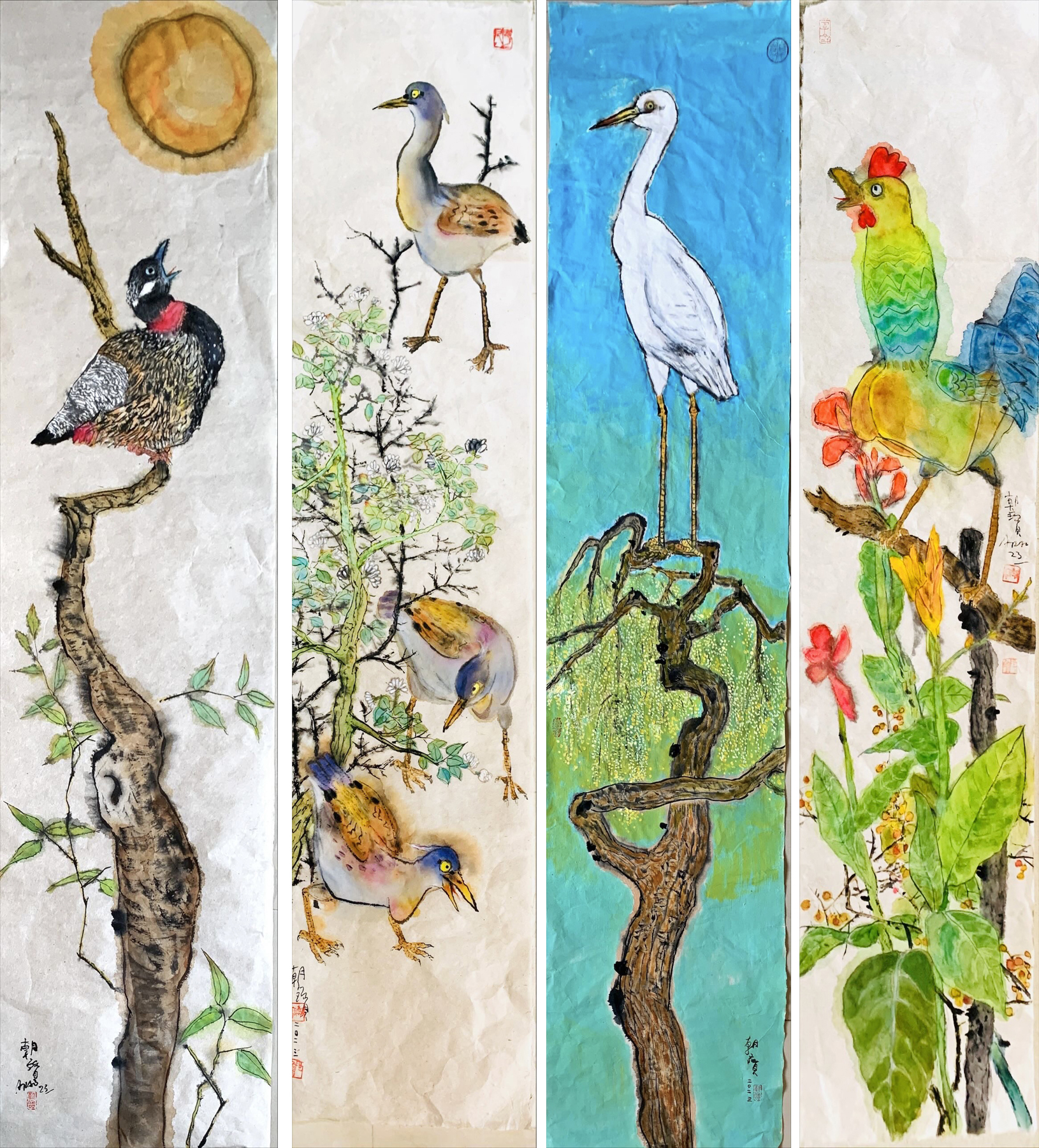 陳朝寶4幅水墨設色紙本作品。（圖片∕畫家提供）