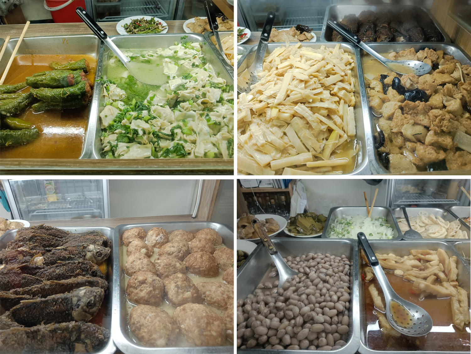 菜櫃上的佳餚名目繁多令人食指大動。（攝影∕記者鄭松維）