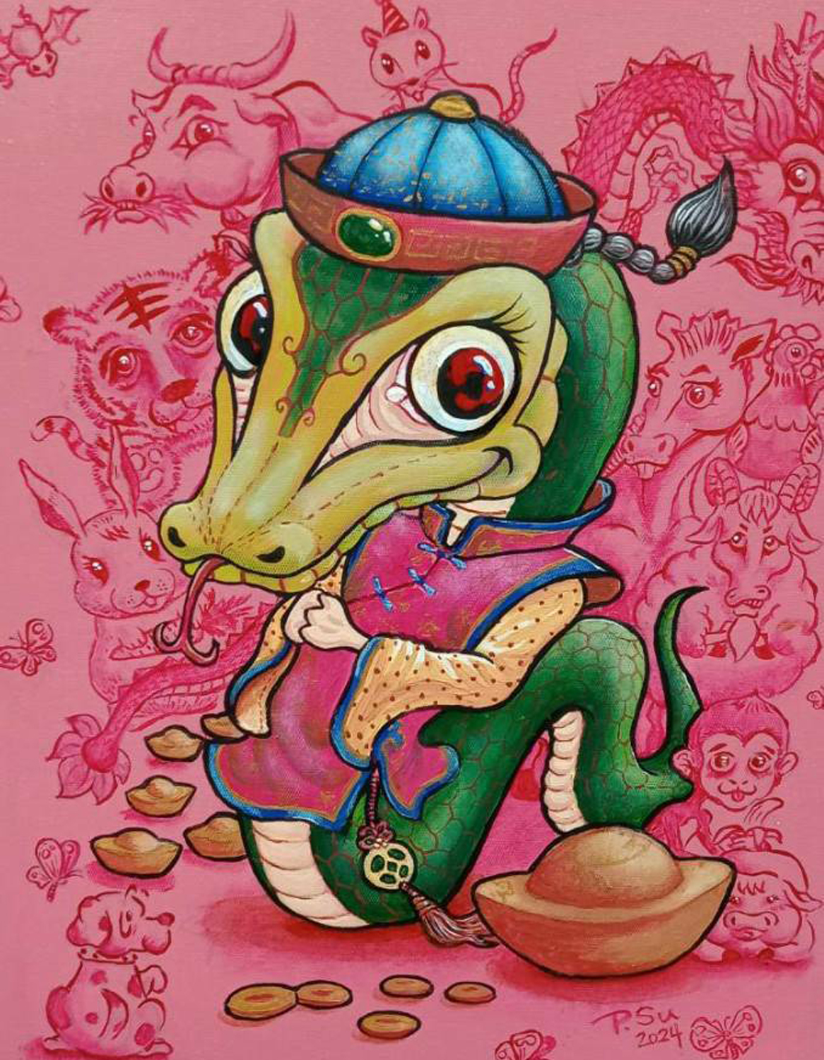 蘇冠華「蛇年畫蛇」聯展作品。（圖片漫畫家提供）