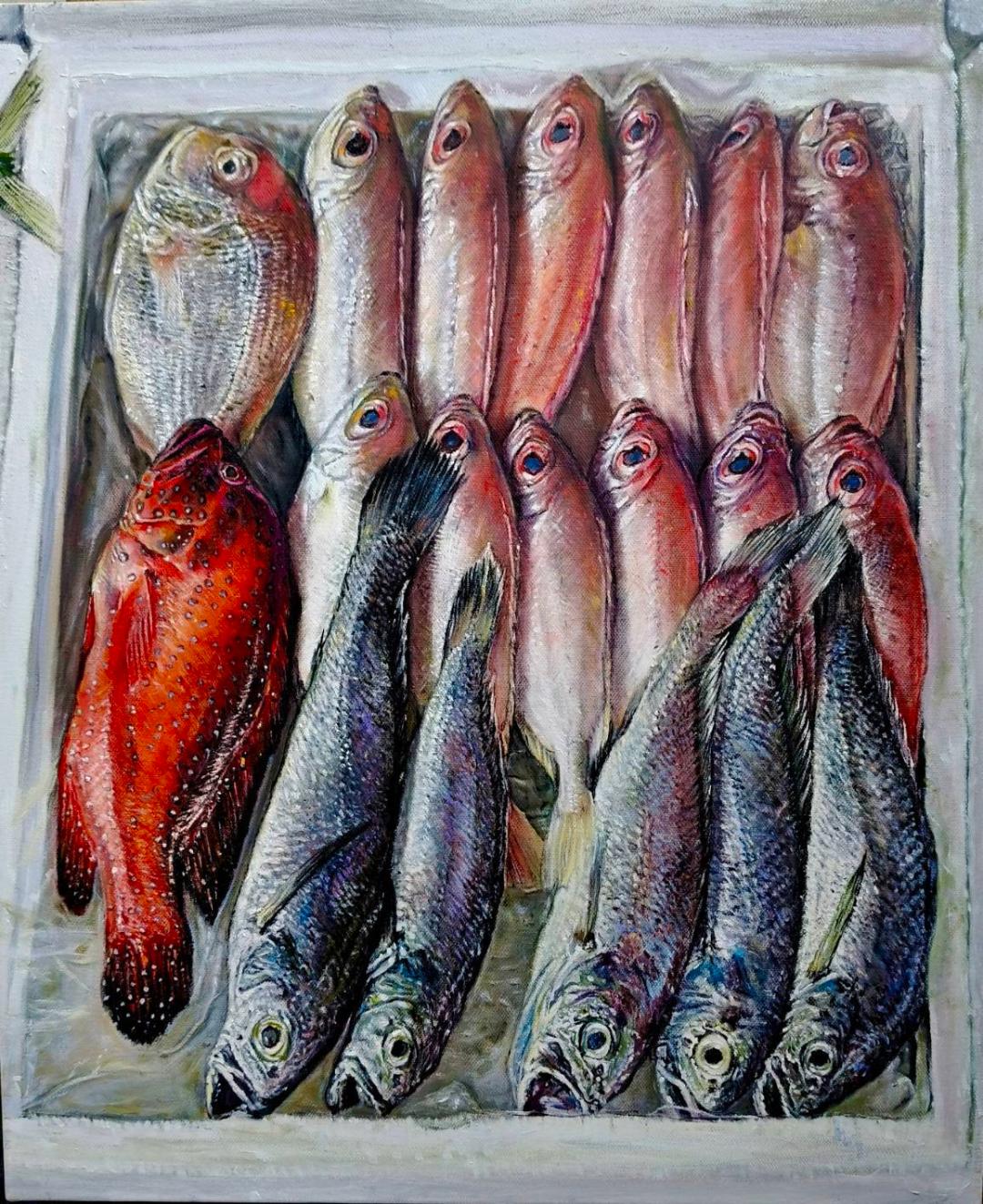 陳世雄作品《漁獲滿箱》60.5×72.5cm（圖片畫家提供）