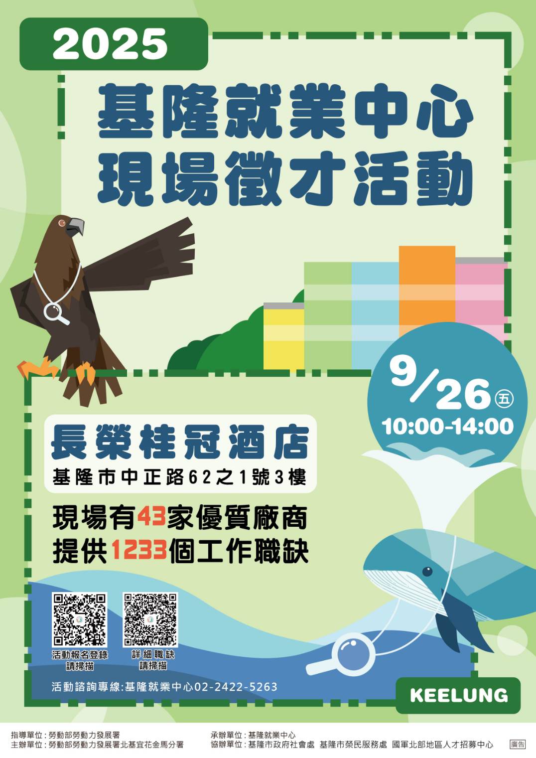 基隆就業中心9/26徵才活動 43家企業釋出1230個職缺 基隆就業中心9/26徵才活動 43家企業釋出1230個職缺
